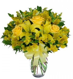 Yellow Roses and Alstroemerias Vase