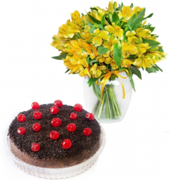 Tarta Brigadeiro, Cerezas y Jarrón Alstromélias