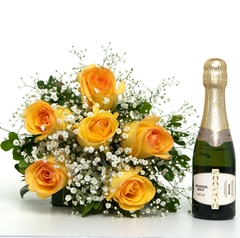 Essence Six Yellow Roses Bouquet and Chandon