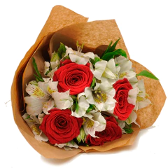 Alstromelias and Red Roses Bouquet on internet
