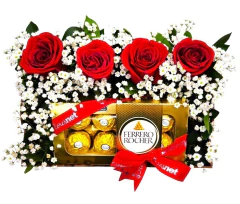 Cesta Te Amo. Jardim de Rosas e Ferrero Rocher