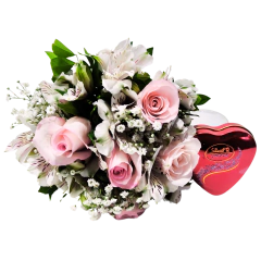 5 Pink Roses and Lindt Heart - buy online