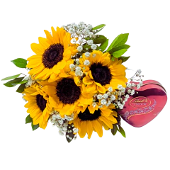 5 Sunflowers and Lindt Heart - buy online