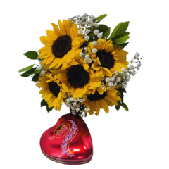 5 Sunflowers and Lindt Heart - Floresnet