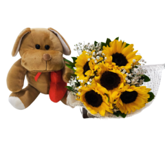 5 Sunflowers and a Dog in Love - buy online
