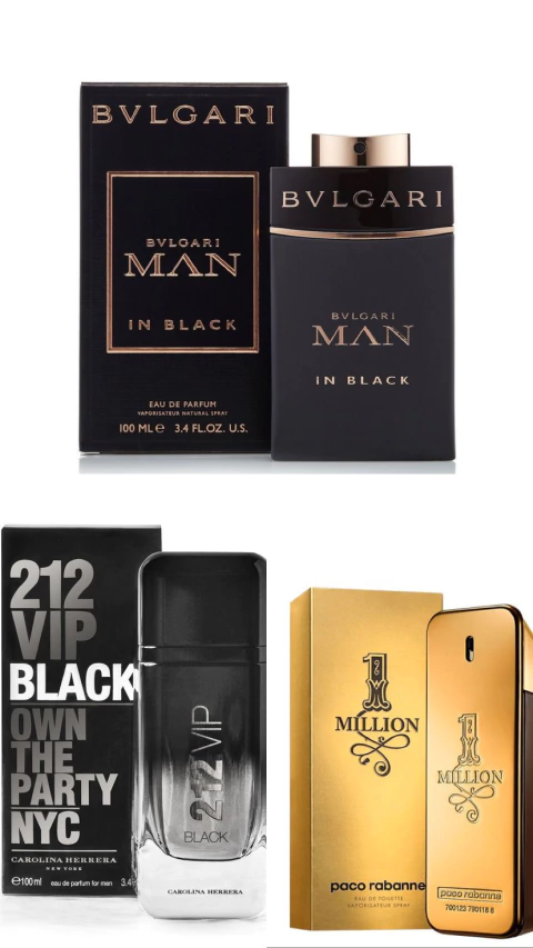 Combo Sedutor Masculino - Bvulgari Man / One Milion / 212 Vip Black - 5, 10 ou 15 mls