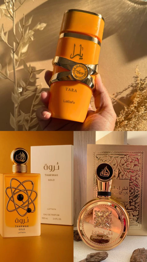 Combo Encanto - 3 decants - Fahkar Gold / Yara Tous / Tharwah Gold - 5, 10 e 15 mls