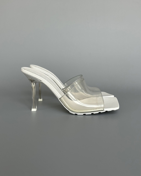 BOTTEGA VENETA STRETCH TRANSPARENT HIGH HELL MULES