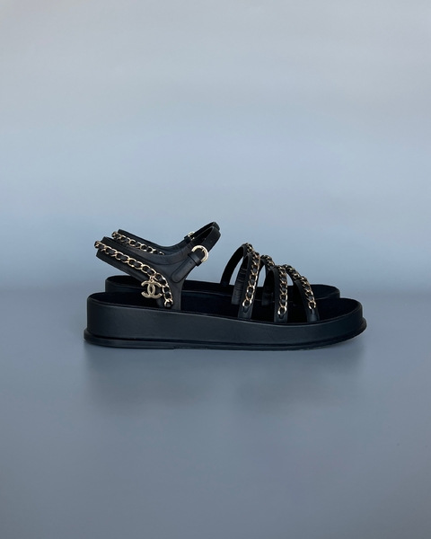 SANDÁLIA CHANEL CHAIN PLATFORM PRETA