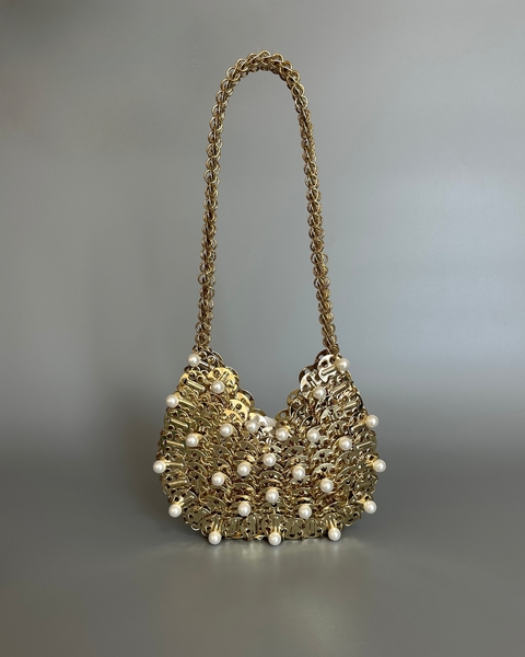 RABANNE 1969 MOON PEARL DETAIL SHOULDER BAG