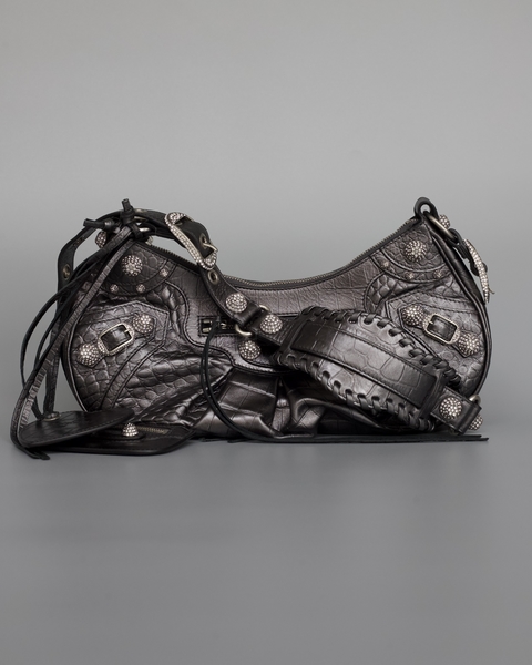BOLSA LE CAGOLE SMALL CROCODILE EMBOSSED METALLIZED GREY