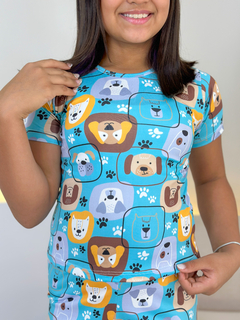 Pijama Infantil Longo De Inverno M. Curta Full - Cachorrinhos F. Verde (838) - comprar online