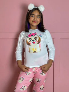 Pijama Longo De Inverno Infantil - Cachorro Shih Tzu (40) na internet