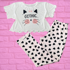 Pijama de Inverno Longo Max Cropped Ondinha - Gato Gothic (30)