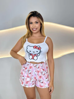 Baby Doll Cropped Ondinha - Hello Kitty Listras Rosa (1479) - comprar online