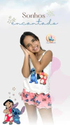 Baby Doll Alça Infantil - Lilo e Stitch Folhas F. Rosa (1098) - comprar online