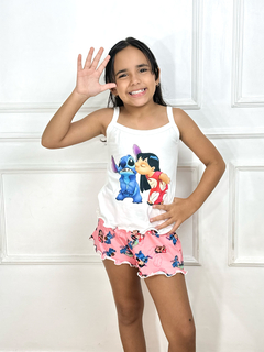 Baby Doll Alça Infantil - Lilo e Stitch Folhas F. Rosa (1098) - Perfect Girl