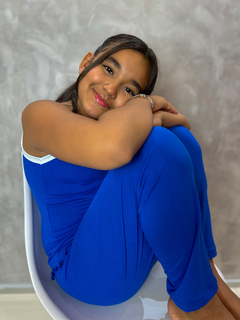 Pijama Infantil Longo De Alça Liso - Azul Bic (601) na internet
