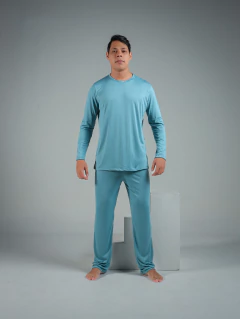 Pijama Masculino Longo de Inverno Liso - Liso Azul Cian (684) - Perfect Girl