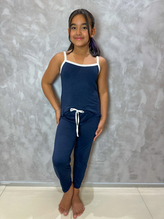 Pijama Infantil Longo De Alça Liso - Azul Marinho (596) na internet