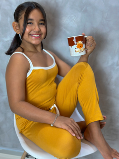 Pijama Infantil Longo De Alça Liso - Mostarda (593) - comprar online