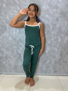 Pijama Infantil Longo De Alça Liso - Verde Escuro (594)