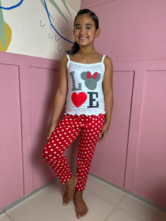 Pijama Longo De Alça Inverno Infantil - Love Minnie Poá Vermelho (586) na internet