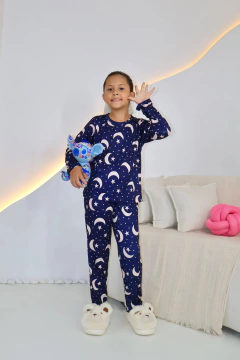 Mãe & Filha Longos (OBS: Peças vendidas separadamente, valores individuais) - Lua e Estrelas Bege F. Azul Escuro (1701) - loja online