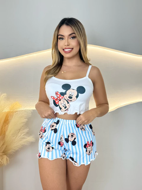 Baby Doll Cropped Ondinha - Mickey & Minnie Listra Azul (991) - comprar online