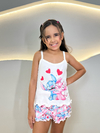 Baby Doll Alça Infantil - Stitch & Angel Xadrez Rosa, Azul, Branco (1077) - comprar online