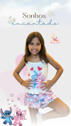 Baby Doll Alça Infantil - Stitch & Angel Xadrez Rosa, Azul, Branco (1077) - comprar online