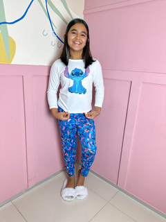 Pijama Longo De Inverno Infantil - Stitch Azul Escuro Sentado (341) - comprar online