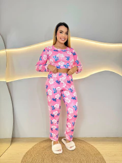 Pijama Longo Max Cropped M. Longa Full - Stitch Orquídeas F. Rosa (1357) - Perfect Girl