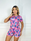 Baby Doll De Manga Full - Stitch Quadrados Variados Pink (881) - comprar online