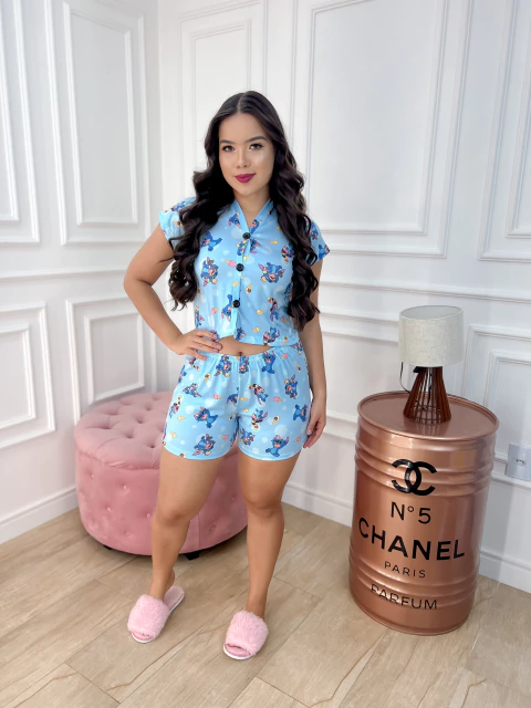 Baby Doll Max Cropped Botão Full - Stitch Sorvete Color F. Azul (1012) - comprar online