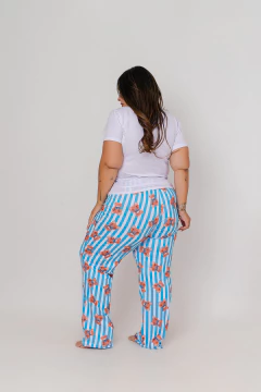 Pijama Longo De Manga Curta - Ursinho Laço Azul (1417) - Perfect Girl