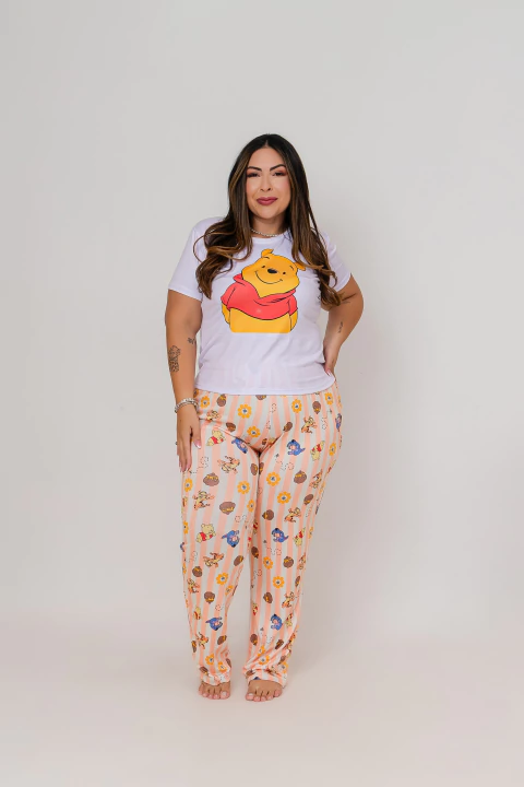 Pijama Longo De Manga Curta - Ursinho Pooh & Listras Amarelas (1491) - comprar online