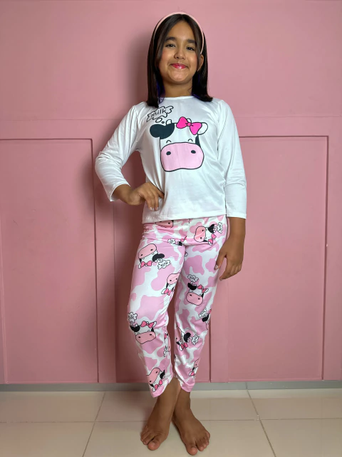 Pijama Longo De Inverno Infantil - Vaca Rosa (53) - comprar online