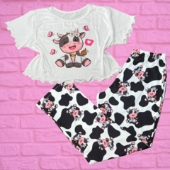 Pijama de Inverno Longo Max Cropped Ondinha - Vaquinha Preta (130)