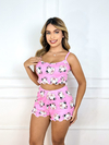 Baby Doll Cropped Ondinha Full - Vaquinha Sorrindo Laço Rosa (1193) - comprar online