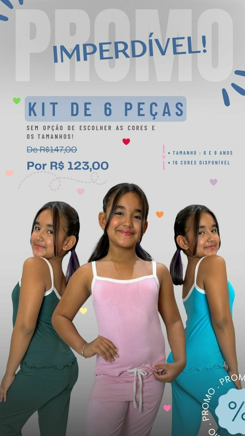 KIT INFANTIL LONGO DE ALÇA LISO 6 PEÇAS - SEM OPÇÃO DE TAMANHO E CORES (008) - comprar online