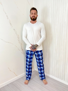 Pijama Masculino Longo de Inverno - Xadrez Azul (385) na internet