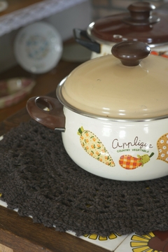 *RARIDADE* Caçarola esmaltada Mãe ágata M "Legumes" - Rasgada Janela Curadoria Vintage