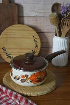 Panela esmaltada Mãe ágata com cabo - Flores anos 70 - comprar online