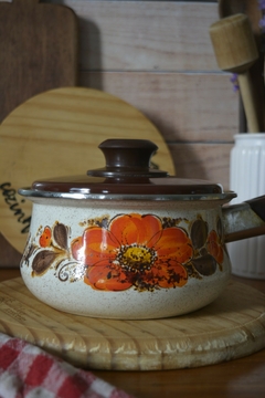 Panela esmaltada Mãe ágata com cabo - Flores anos 70 na internet