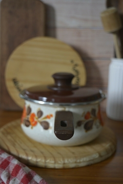 Panela esmaltada Mãe ágata com cabo - Flores anos 70 - comprar online