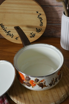 Panela esmaltada Mãe ágata com cabo - Flores anos 70