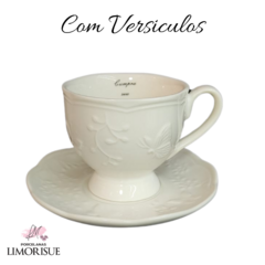 Xícara de Chá de Porcelana com pires e Versículo. Mod.1004