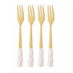 Conjunto 4 Garfos para Aperitivo de Aço Inox Dourado com Cabo de Cerâmica Branco - Wolff na internet