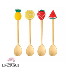 Conjunto 4 Colheres de Chá de Aço Inox Fruit Dourado - Wolff